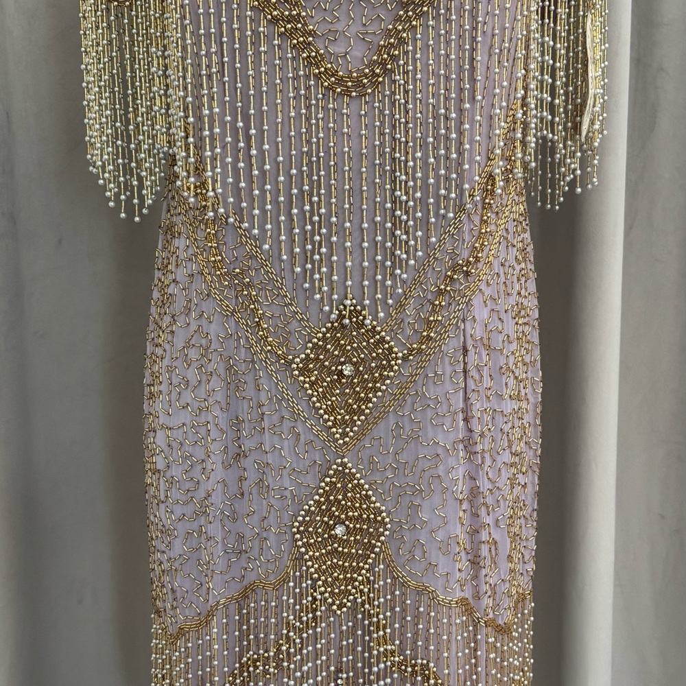 Elegant Gold and White Beaded Dress